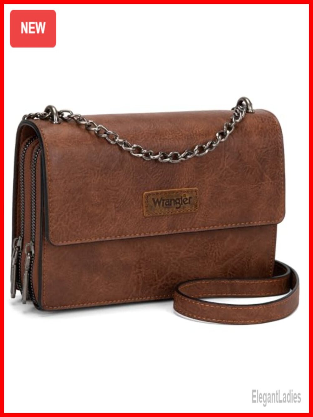Vegan Leather Flap Crossbody Purse with Chain Strap for Women